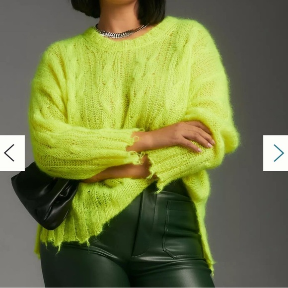 Anthropologie The Posey Stitchy Distressed Sweater Small neon green cable knit - Picture 4 of 16